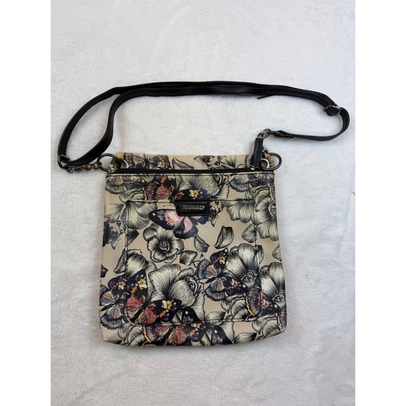 Koltov Handbags - Koltov Women Floral Butterfly Print Crossbody Bag Black Cream Pink Whimsigoth